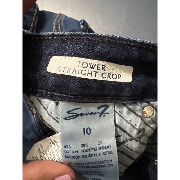 Seven7 Tower Straight Crop Jeans Size 10 Distressed Hem Dark Wash Denim - Picture 7 of 13